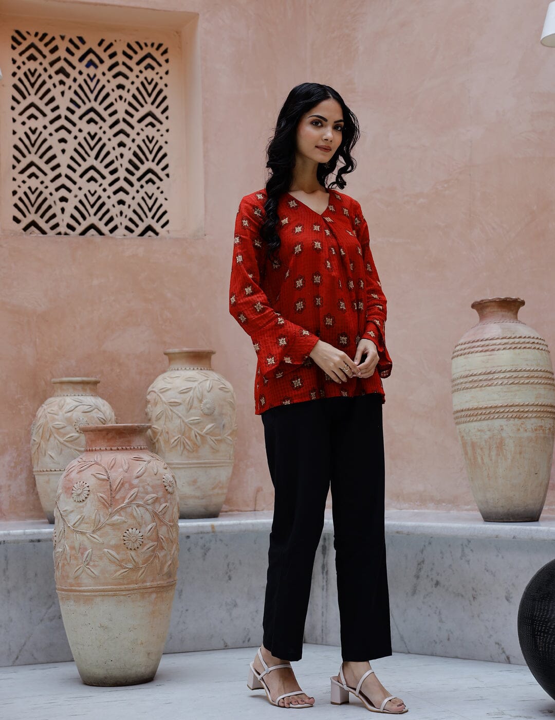 Red Cotton Kurta Set for Women Kurti set Rangdeep-Fashions 