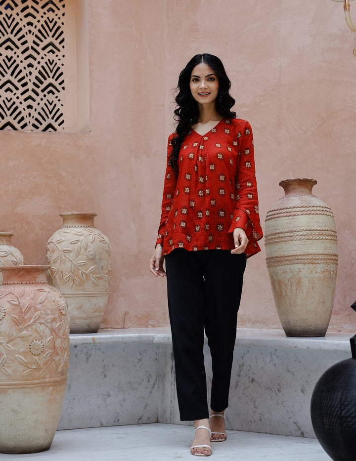 Red Cotton Kurta Set for Women Kurti set Rangdeep-Fashions 