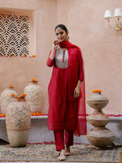 Red Cotton Kurta Set with Duptta Kurti set Rangdeep-Fashions 