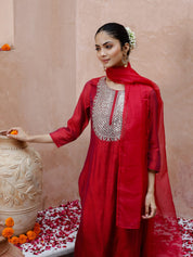 Red Cotton Kurta Set with Duptta Kurti set Rangdeep-Fashions 