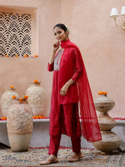 Red Cotton Kurta Set with Duptta Kurti set Rangdeep-Fashions 