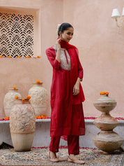 Red Cotton Kurta Set with Duptta Kurti set Rangdeep-Fashions 