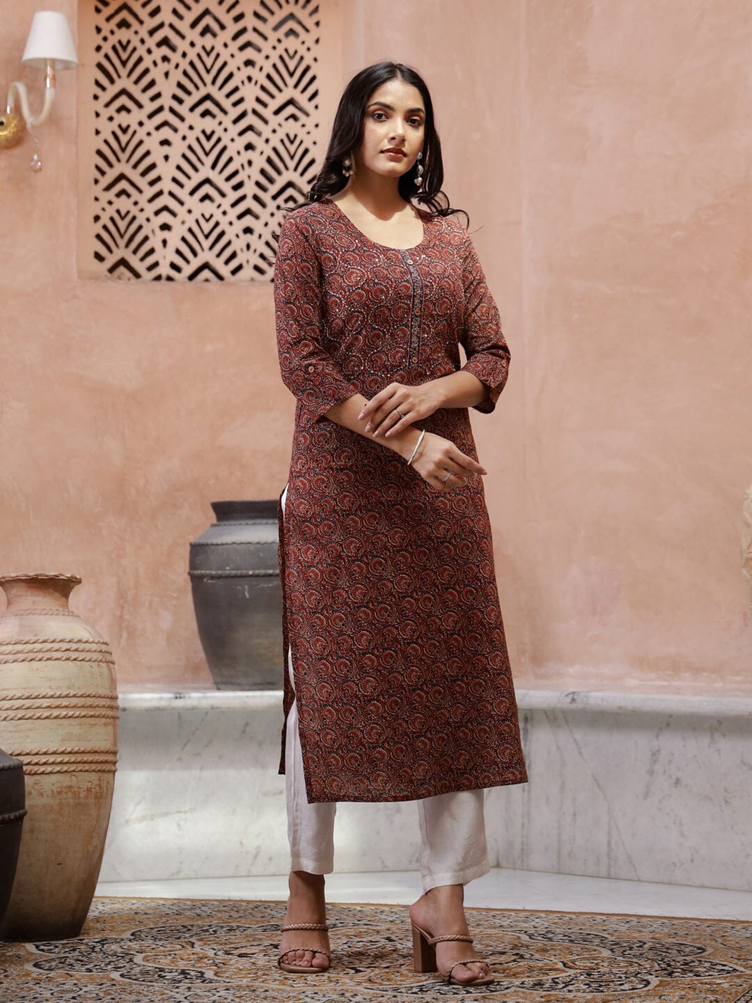 Red Cotton Printed Kurta for Women Kurta set Rangdeep-Fashions 