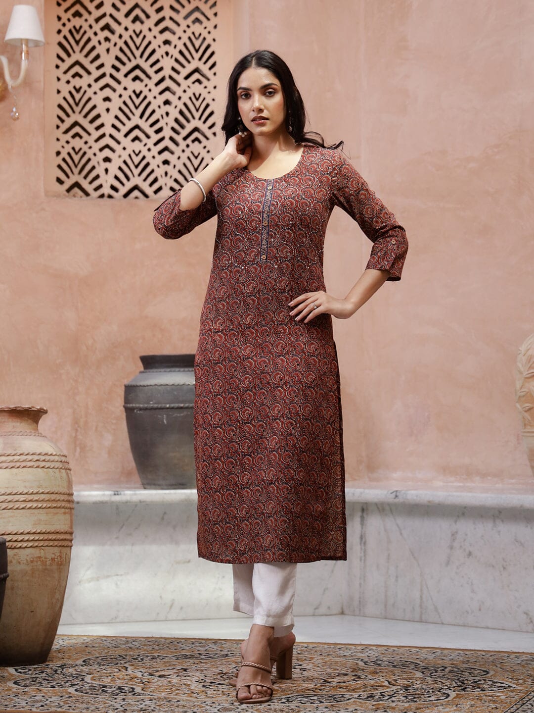 Red Cotton Printed Kurta for Women Kurta set Rangdeep-Fashions 