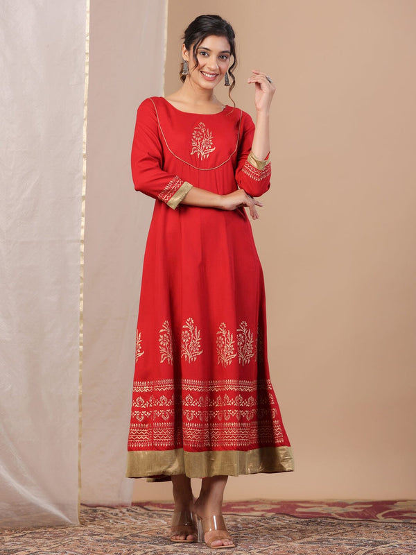 Red Floral Printed Kurta for Women kurta Rangdeep-Fashions 