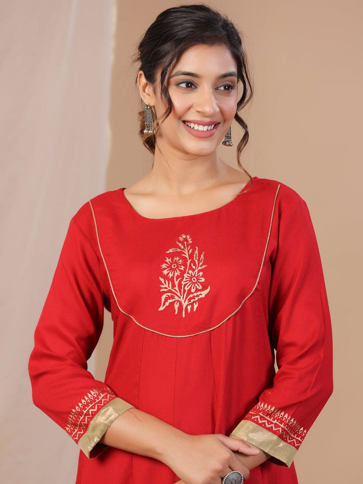 Red Floral Printed Kurta for Women kurta Rangdeep-Fashions 