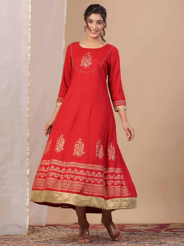 Red Floral Printed Kurta for Women kurta Rangdeep-Fashions 