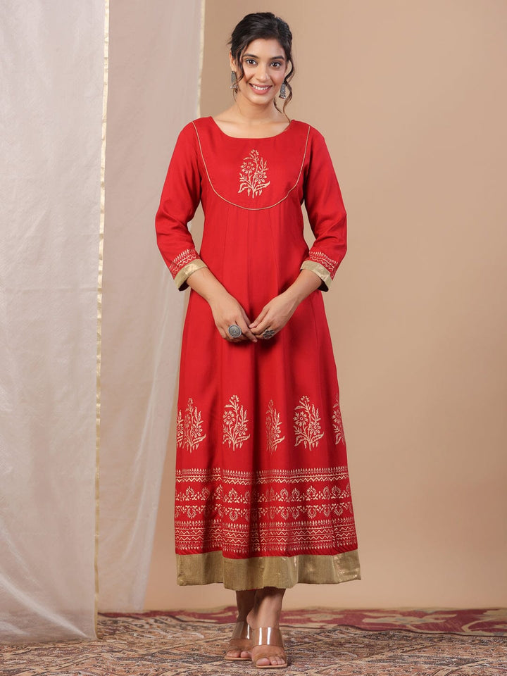 Red Floral Printed Kurta for Women kurta Rangdeep-Fashions 