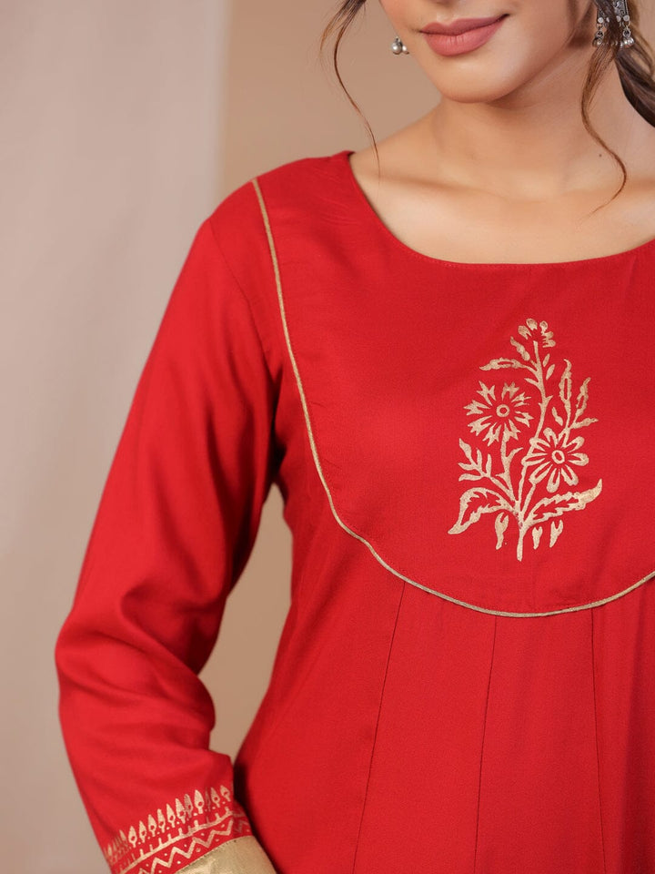 Red Floral Printed Kurta for Women kurta Rangdeep-Fashions 