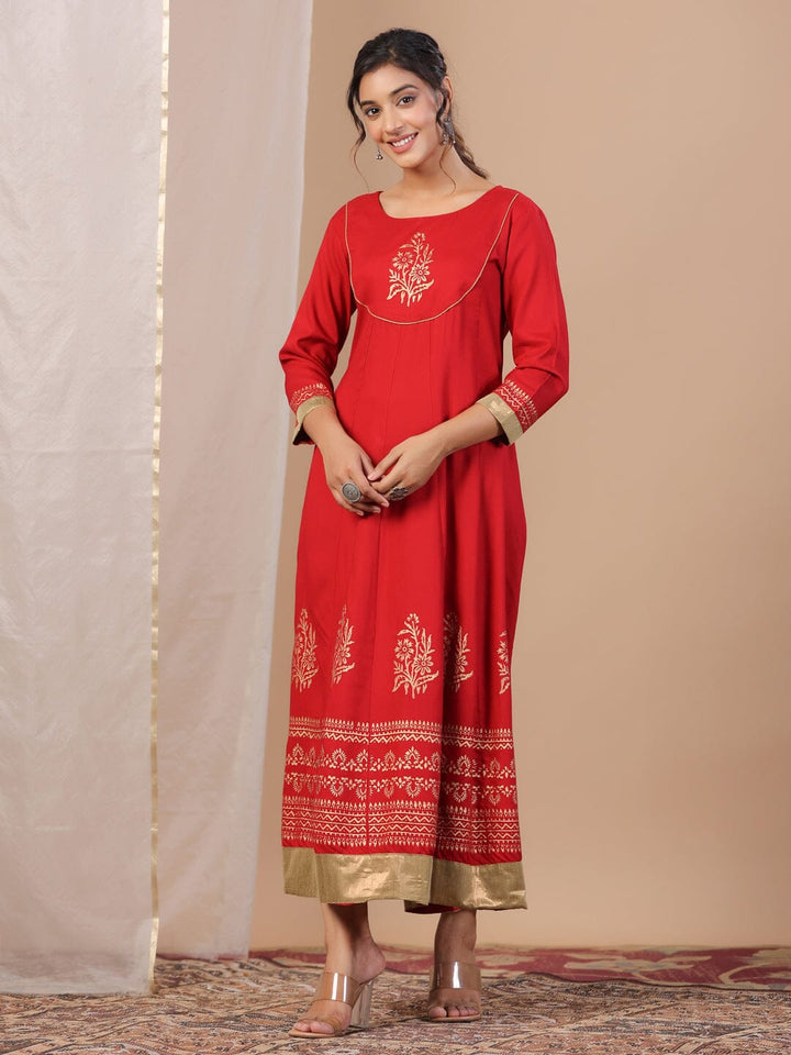 Red Floral Printed Kurta for Women kurta Rangdeep-Fashions 