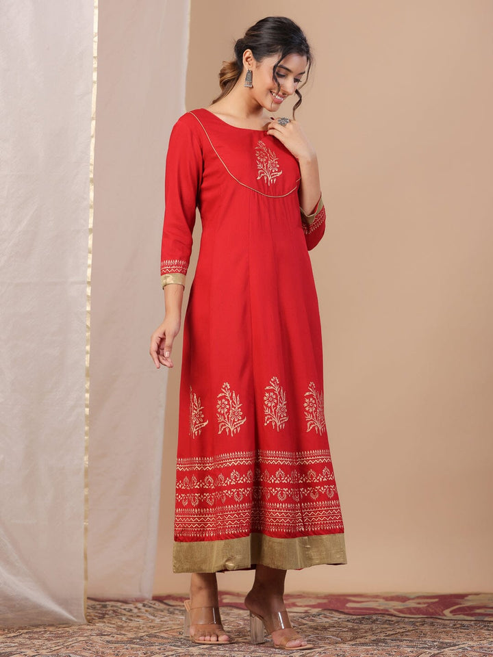 Red Floral Printed Kurta for Women kurta Rangdeep-Fashions 