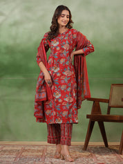 Red Floral Printed Kurta Set with Dupatta Kurta set Rangdeep-Fashions 