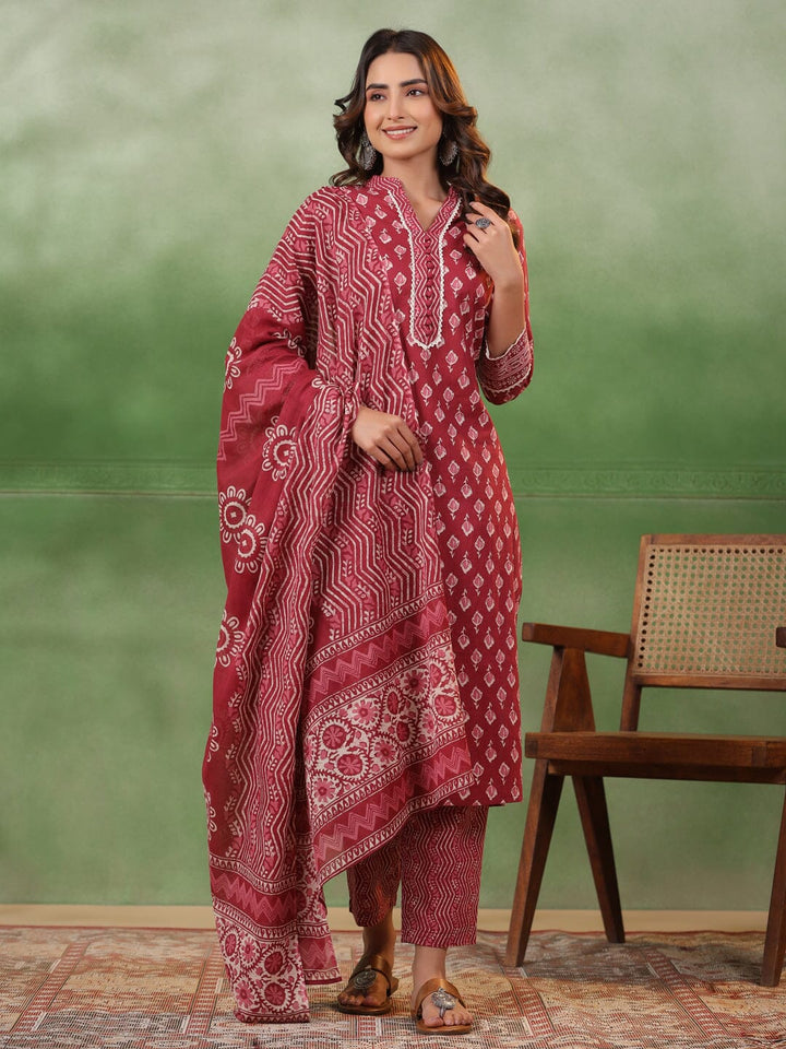 Red Floral Printed Kurta Set with Dupatta Kurta set Rangdeep-Fashions 