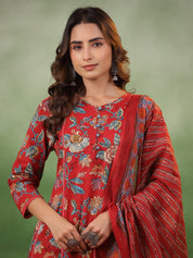 Red Floral Printed Kurta Set with Dupatta Kurta set Rangdeep-Fashions 