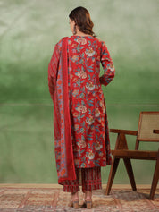 Red Floral Printed Kurta Set with Dupatta Kurta set Rangdeep-Fashions 