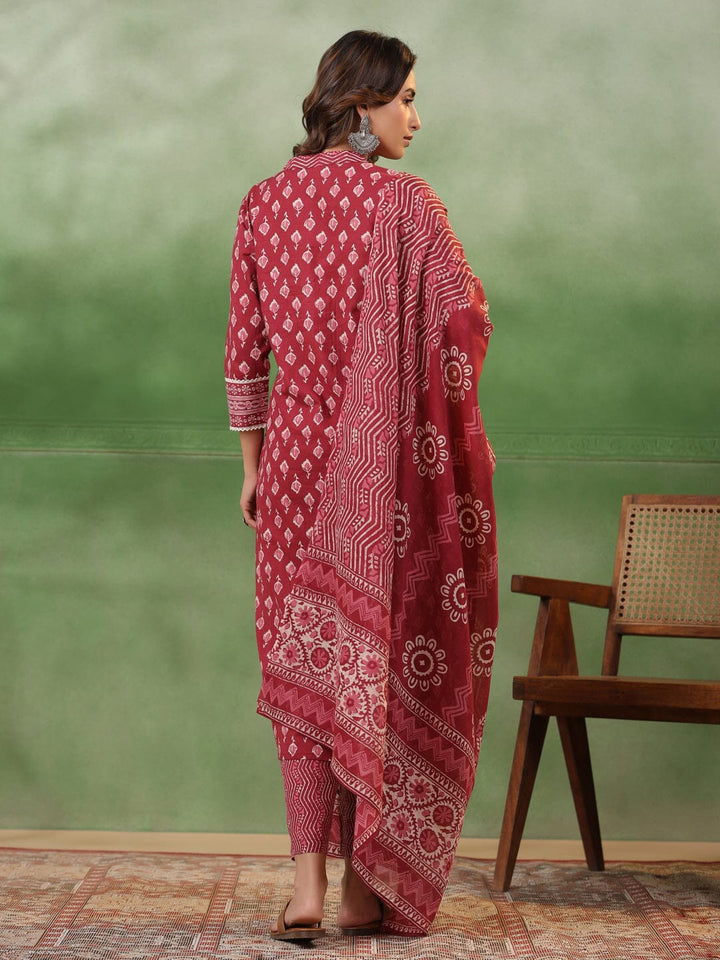 Red Floral Printed Kurta Set with Dupatta Kurta set Rangdeep-Fashions 
