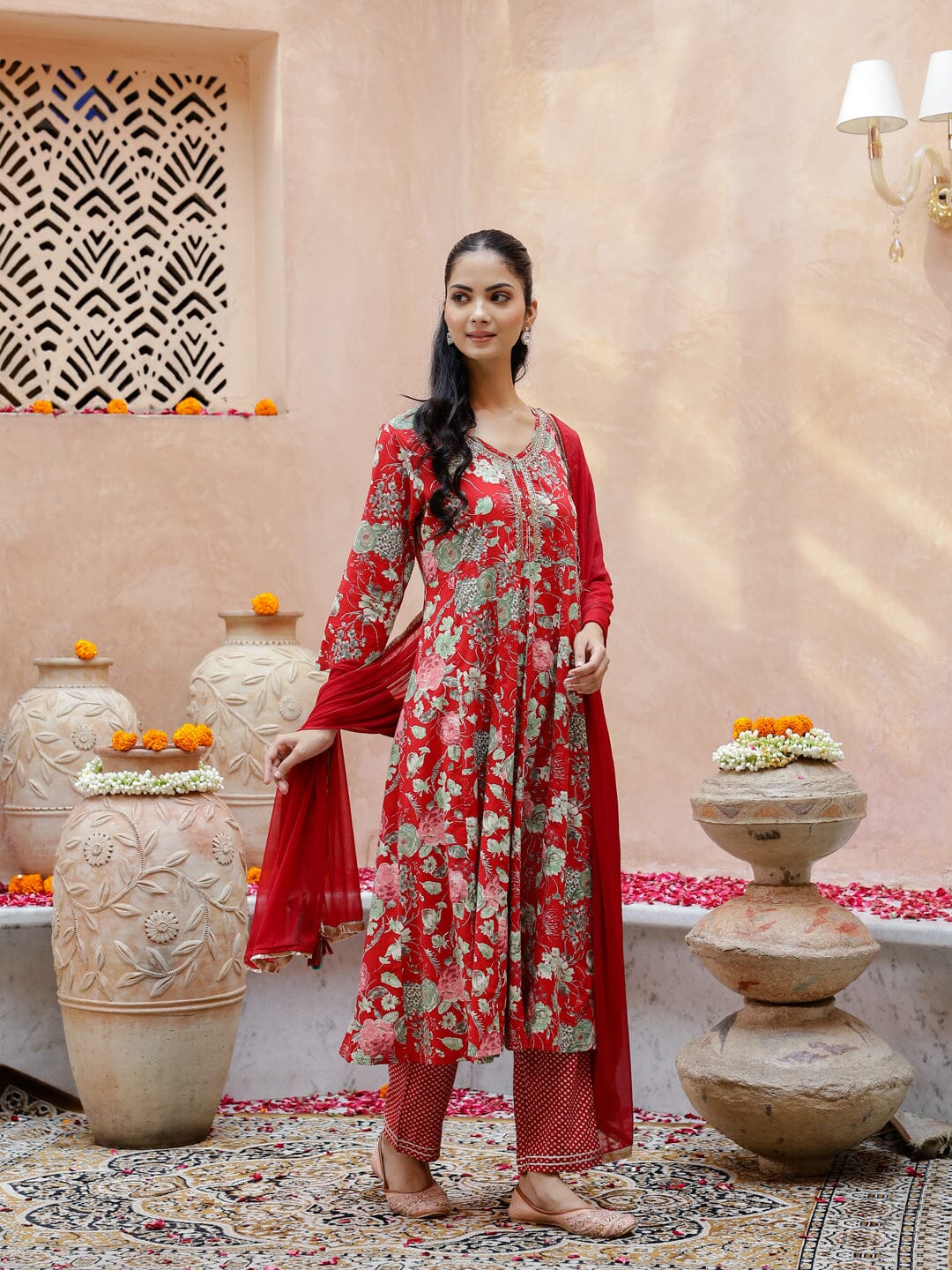 Red Muslin Kurta Set for Women muslin kurta SANSKRUTI HOMES 