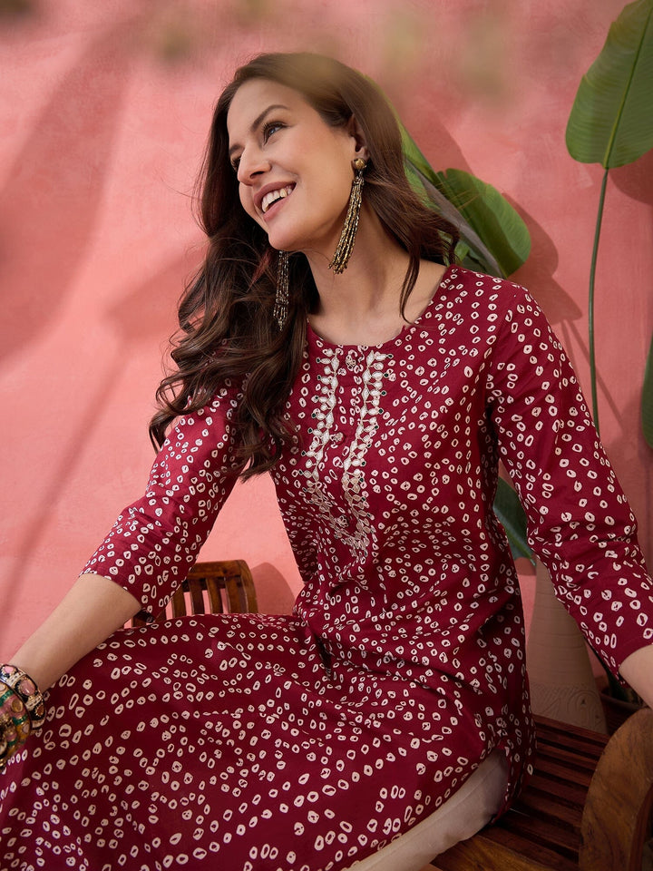 Red Printed Cotton Kurta for Women Kurta Rangdeep-Fashions 