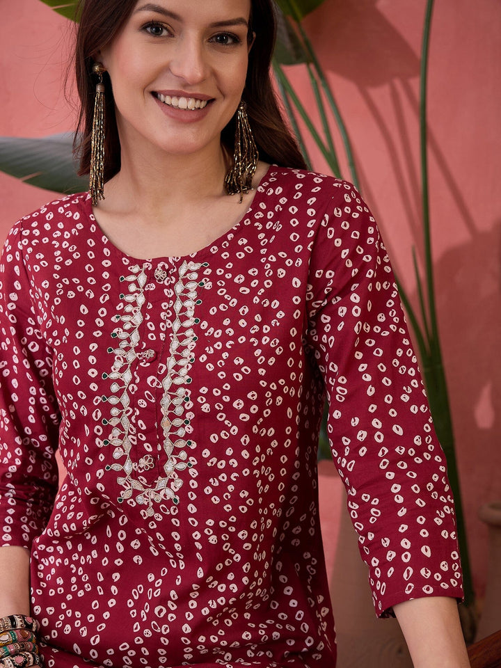 Red Printed Cotton Kurta for Women Kurta Rangdeep-Fashions 