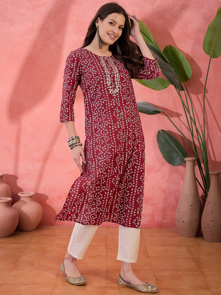 Red Printed Cotton Kurta for Women Kurta Rangdeep-Fashions 