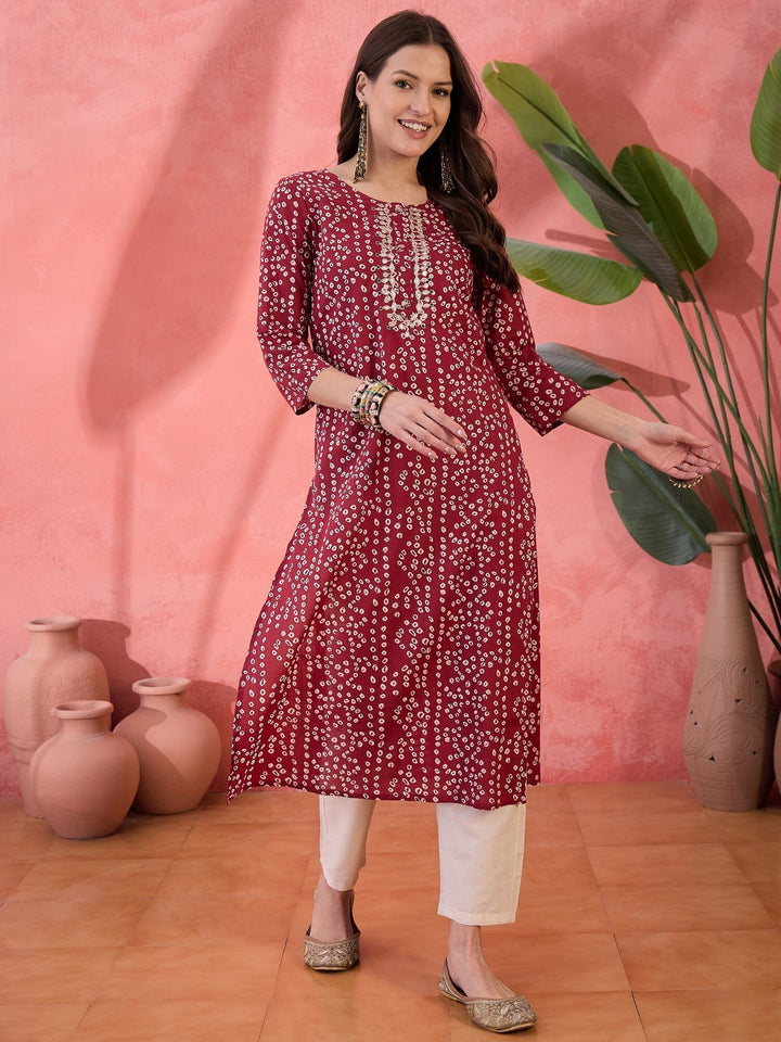 Red Printed Cotton Kurta for Women Kurta Rangdeep-Fashions 