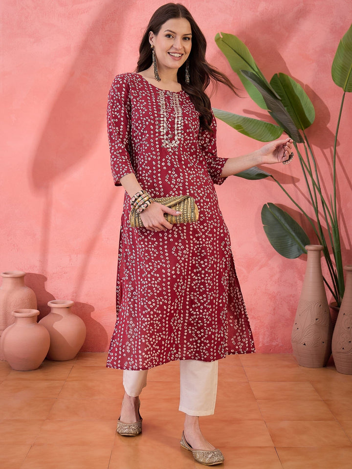 Red Printed Cotton Kurta for Women Kurta Rangdeep-Fashions 