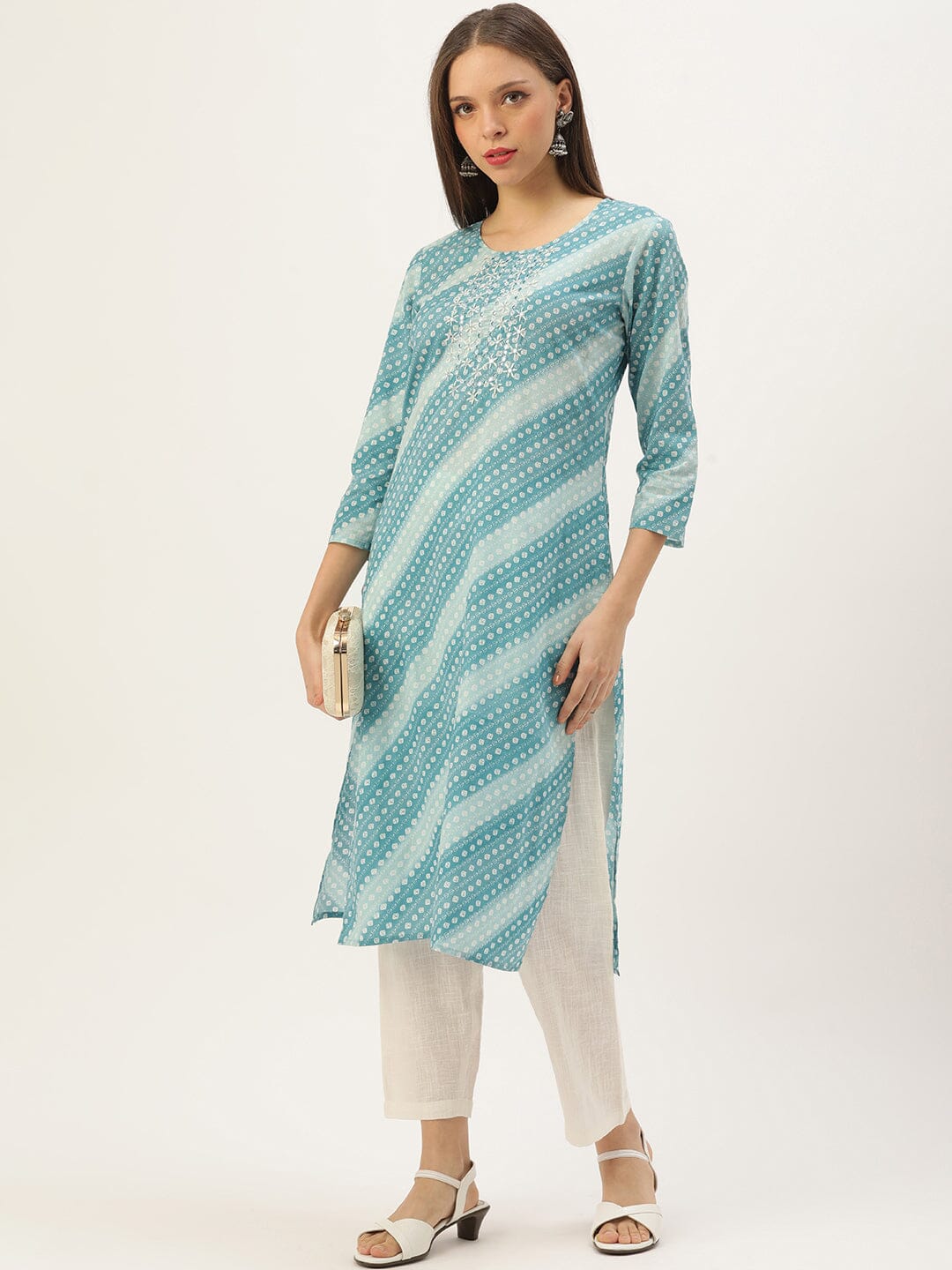 Round Neck Printed 3/4 Sleeve kurta kurta Rangdeep-Fashions 