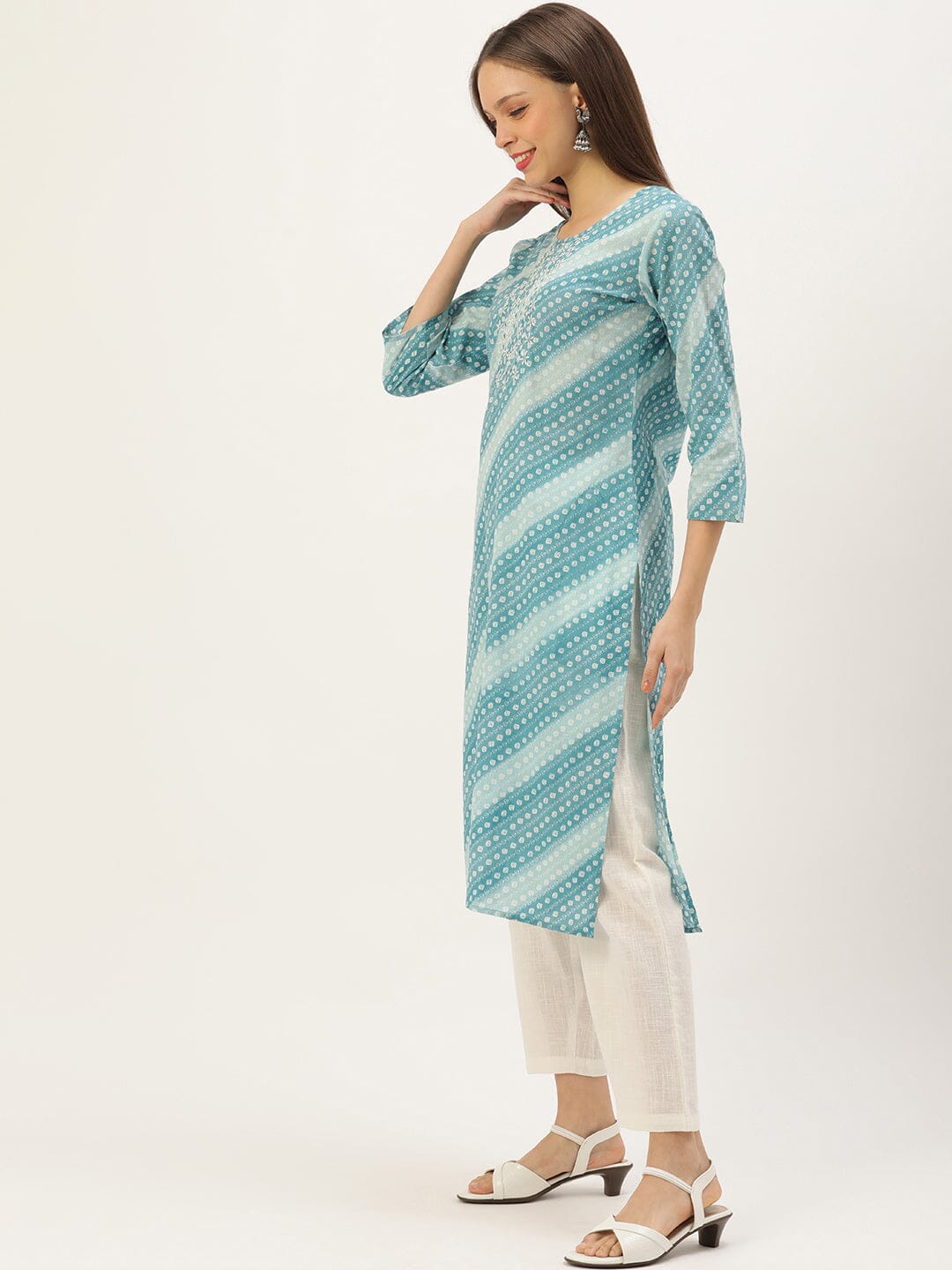 Round Neck Printed 3/4 Sleeve kurta kurta Rangdeep-Fashions 