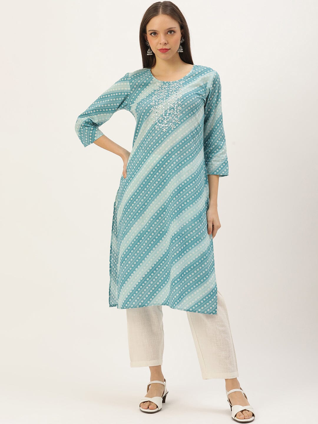 Round Neck Printed 3/4 Sleeve kurta kurta Rangdeep-Fashions 