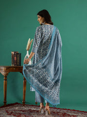 Set of 3 Blue Flower Printed Kurta Set with Dupatta Kurti set Rangdeep-Fashions 