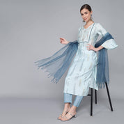 SKY BLUE MUSLIN WOMEN'S KURTA PAJAMA DUPATTA SET muslin kurta Rangdeep-Fashions 