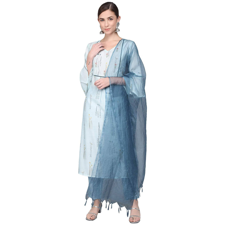 SKY BLUE MUSLIN WOMEN'S KURTA PAJAMA DUPATTA SET muslin kurta Rangdeep-Fashions 