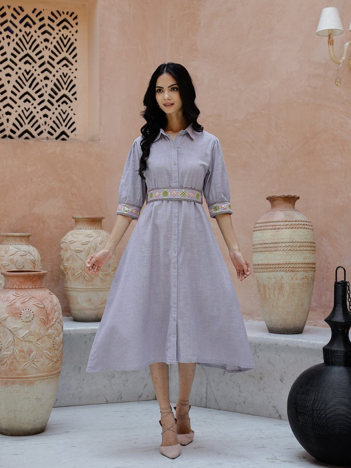 Solid Print Cotton Shirt Collar Dress Ethnic dress Rangdeep-Fashions 