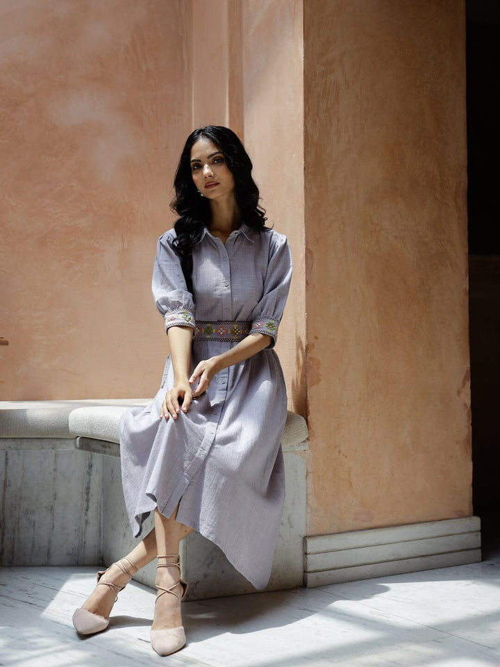 Solid Print Cotton Shirt Collar Dress Ethnic dress Rangdeep-Fashions 