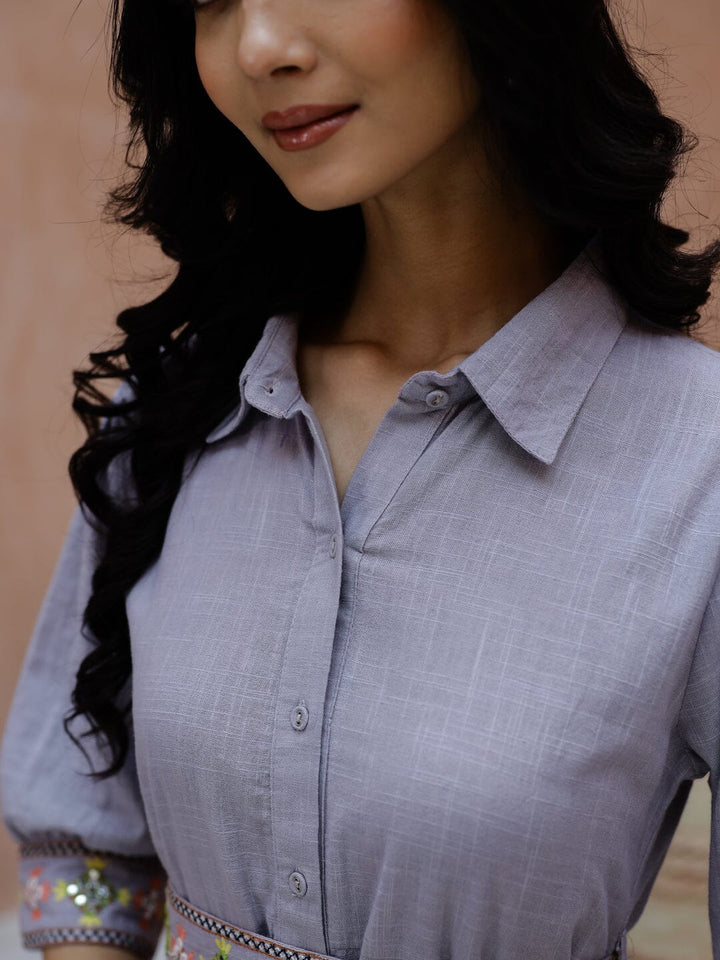 Solid Print Cotton Shirt Collar Dress Ethnic dress Rangdeep-Fashions 