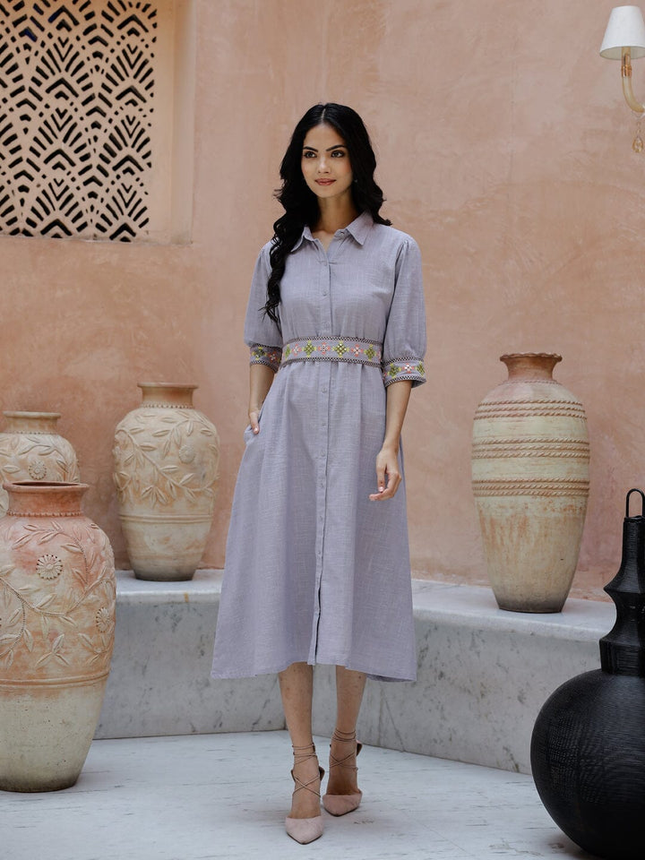 Solid Print Cotton Shirt Collar Dress Ethnic dress Rangdeep-Fashions 