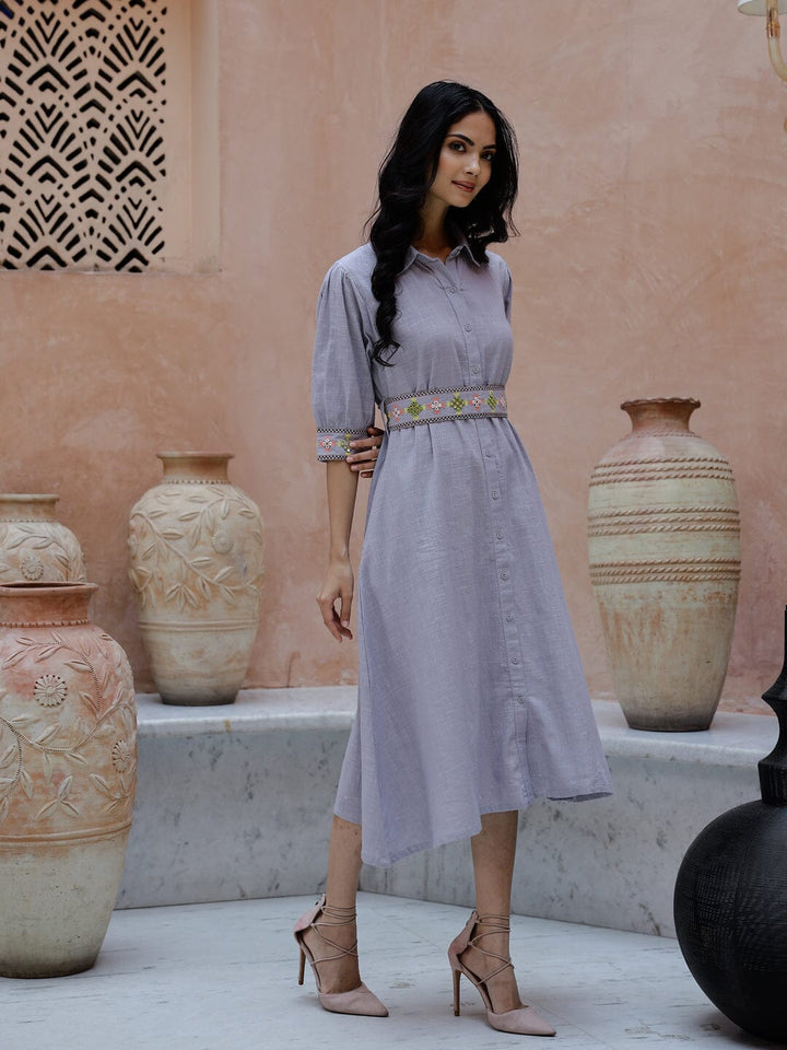 Solid Print Cotton Shirt Collar Dress Ethnic dress Rangdeep-Fashions 