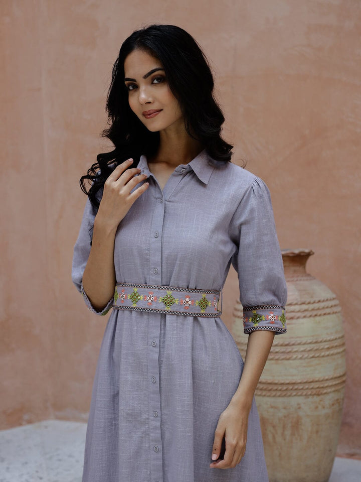 Solid Print Cotton Shirt Collar Dress Ethnic dress Rangdeep-Fashions 