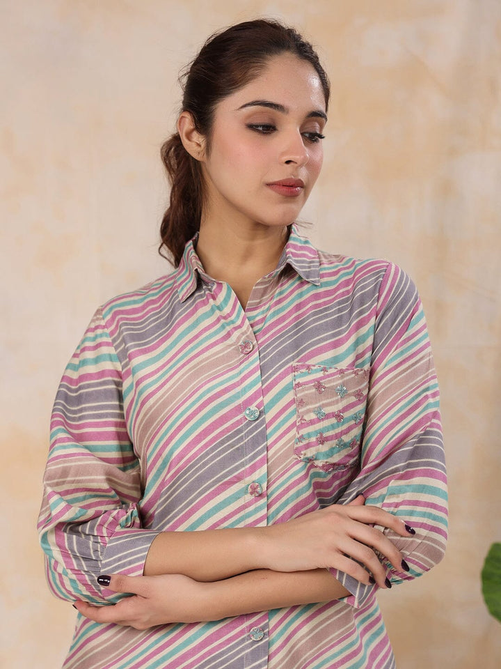 Strips Printed Shirt Collar Kurta Set Kurta set Rangdeep-Fashions 