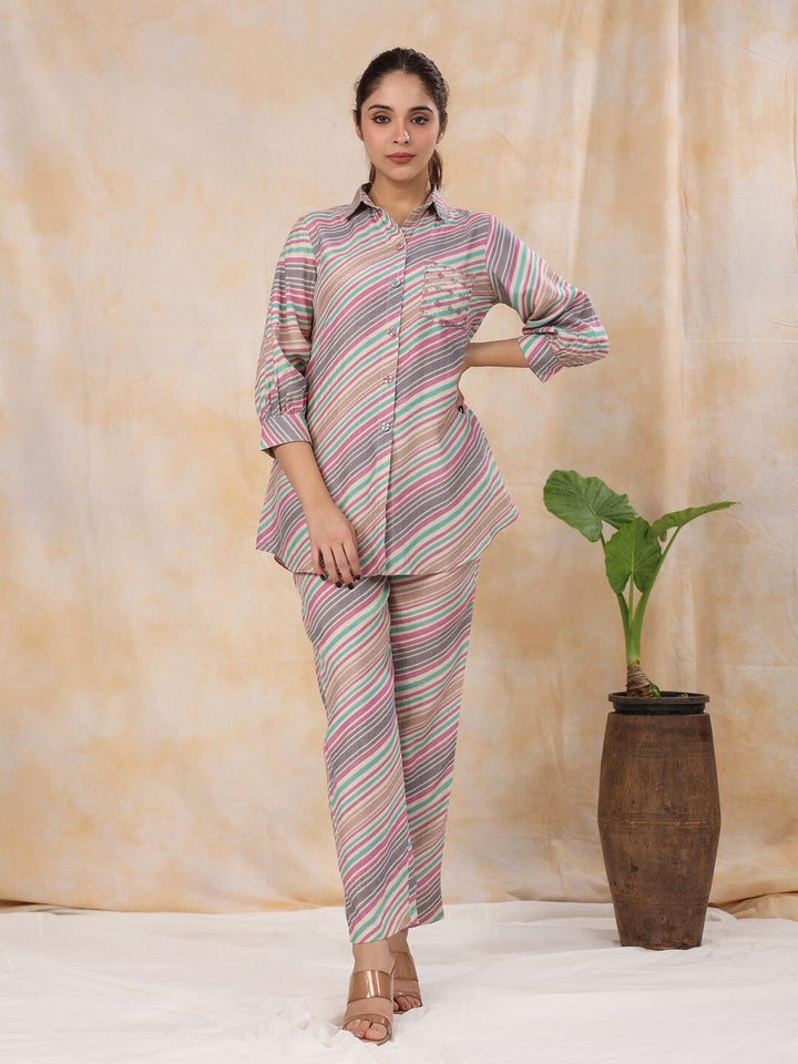 Strips Printed Shirt Collar Kurta Set Kurta set Rangdeep-Fashions 