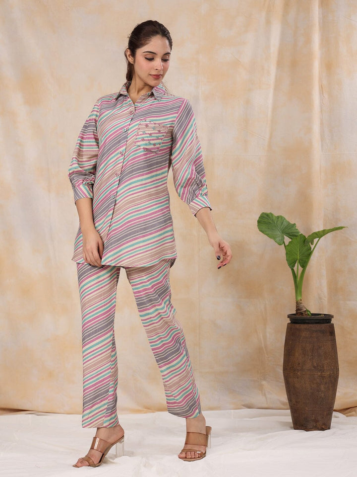 Strips Printed Shirt Collar Kurta Set Kurta set Rangdeep-Fashions 