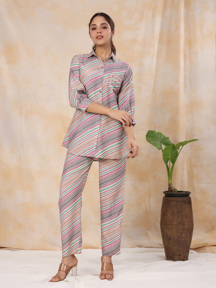 Strips Printed Shirt Collar Kurta Set Kurta set Rangdeep-Fashions 