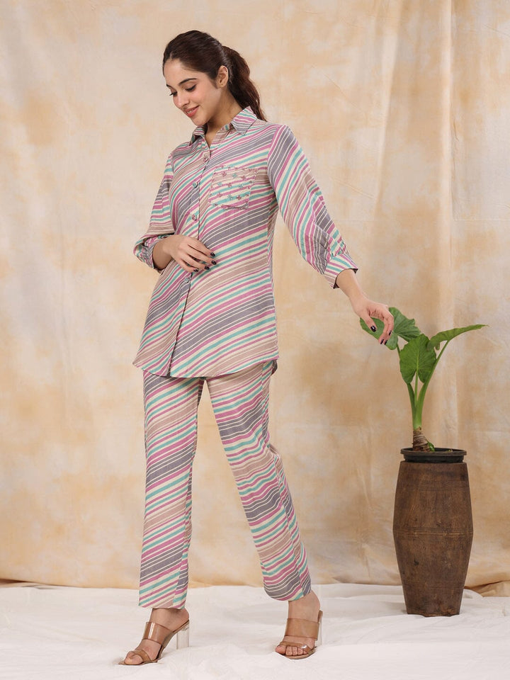 Strips Printed Shirt Collar Kurta Set Kurta set Rangdeep-Fashions 