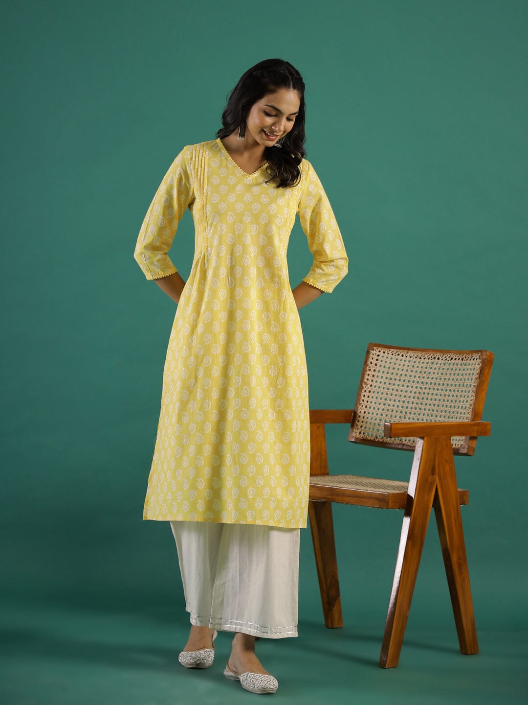 Summer yellow Cotton Printed kurta muslin kurta Rangdeep-Fashions 