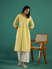 Summer yellow Cotton Printed kurta muslin kurta Rangdeep-Fashions 