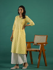 Summer yellow Cotton Printed kurta muslin kurta Rangdeep-Fashions 