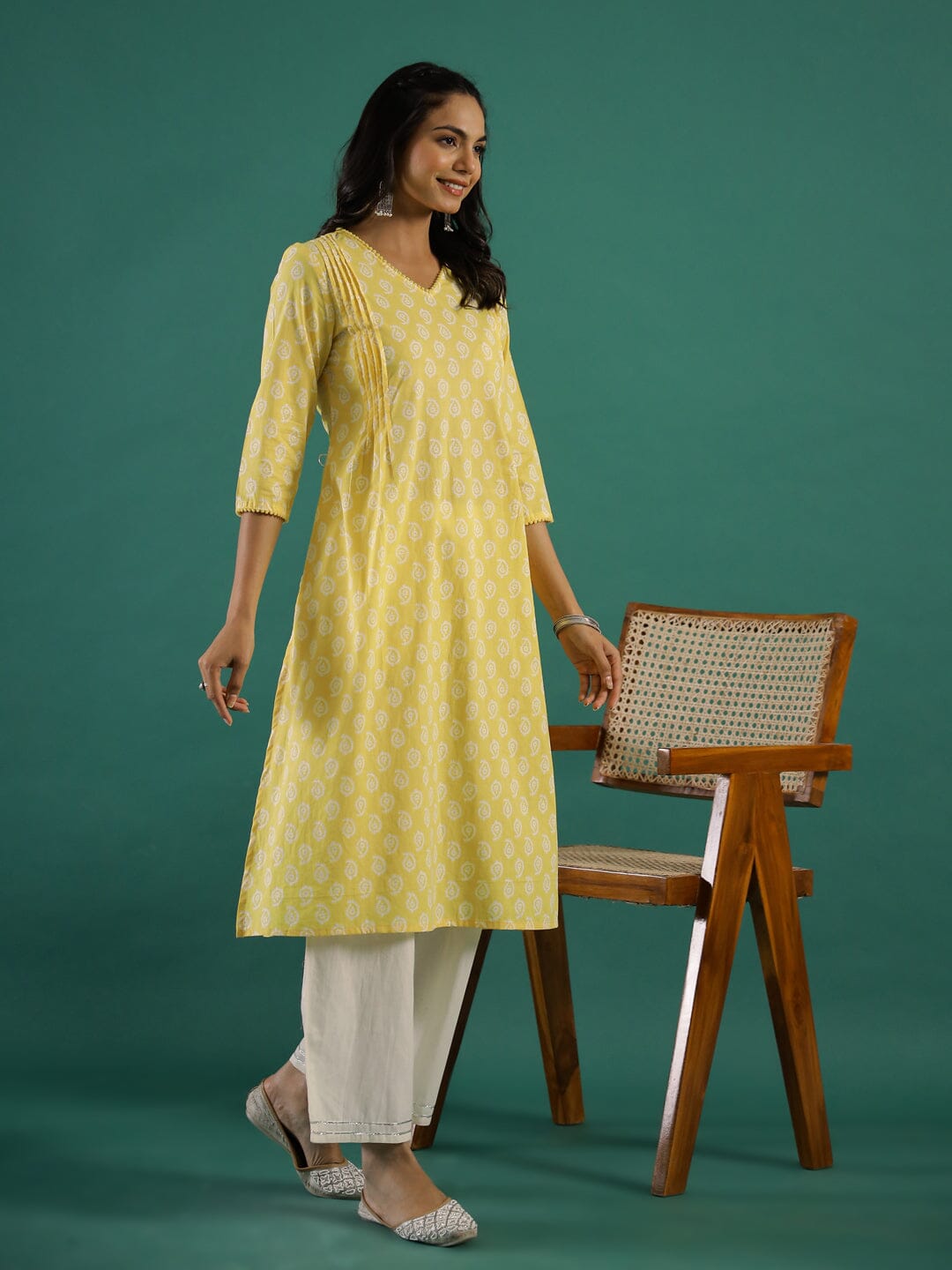 Summer yellow Cotton Printed kurta muslin kurta Rangdeep-Fashions 