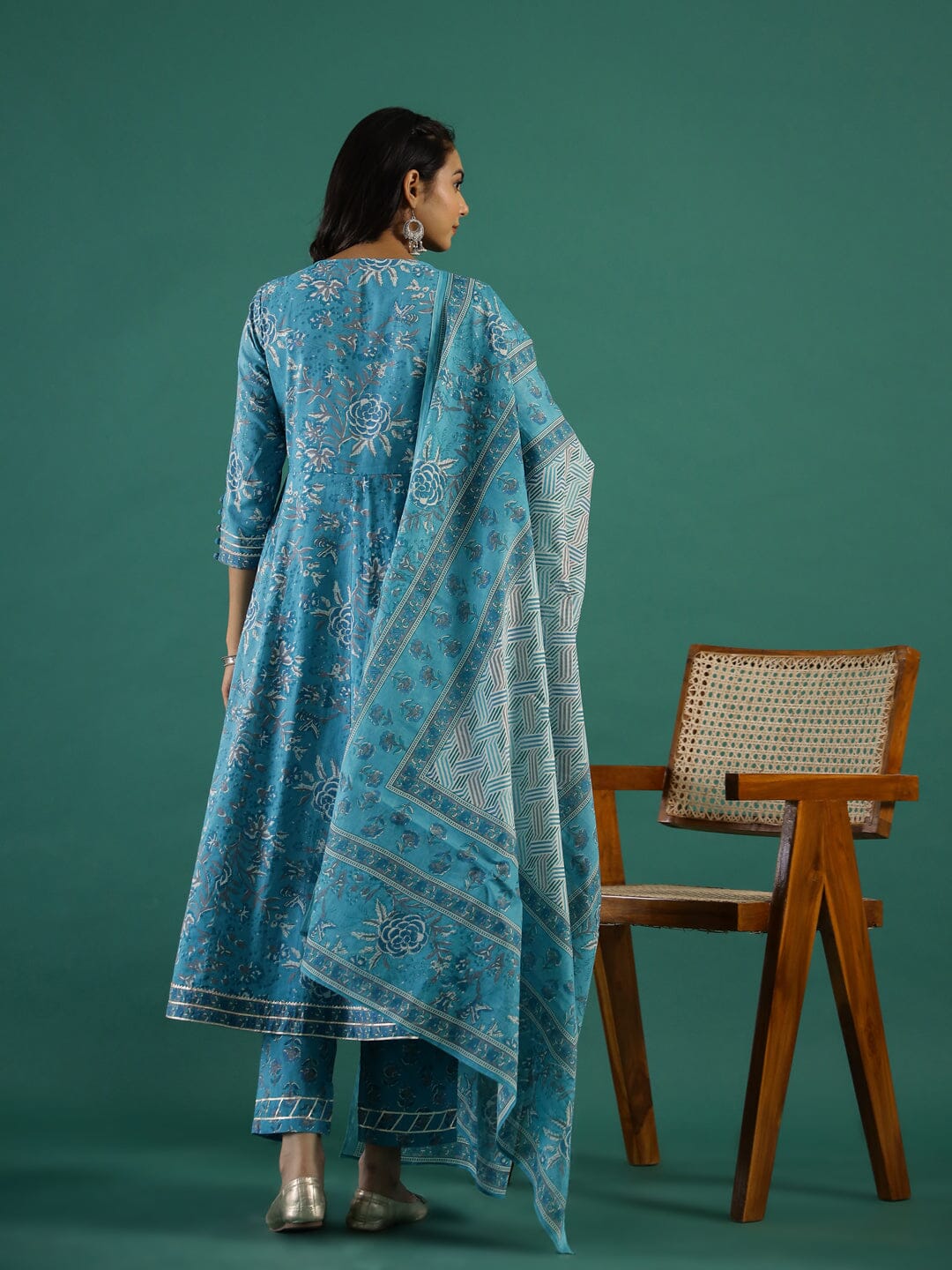 Turquoise Blue Cotton Kurta Set with Dupatta Kurti set SANSKRUTI HOMES 