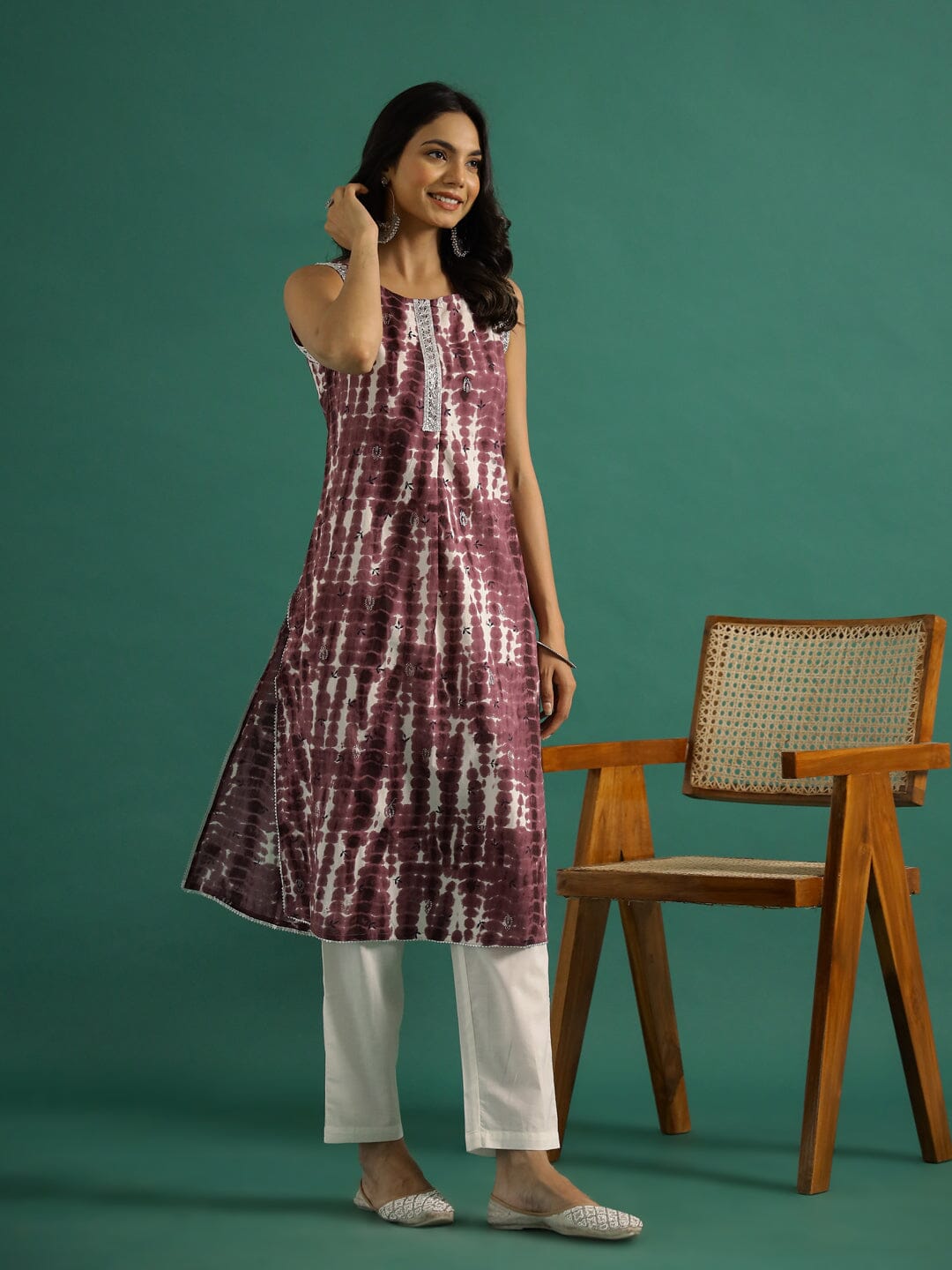 Violet Printed Cut Sleeves Kurti Set muslin kurta Rangdeep-Fashions 