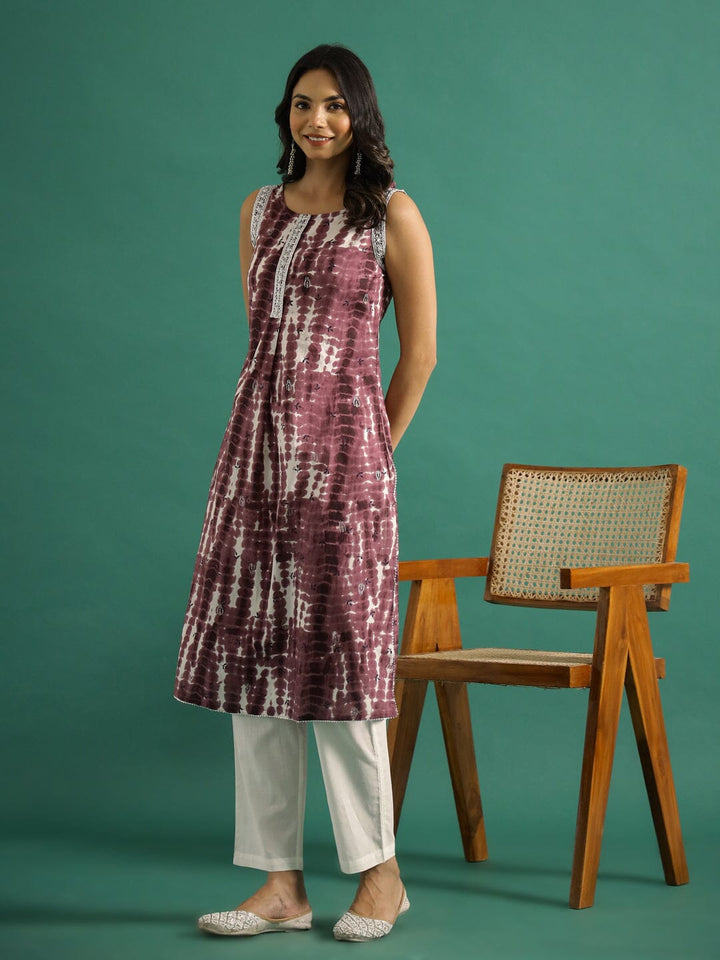 Violet Printed Cut Sleeves Kurti Set muslin kurta Rangdeep-Fashions 